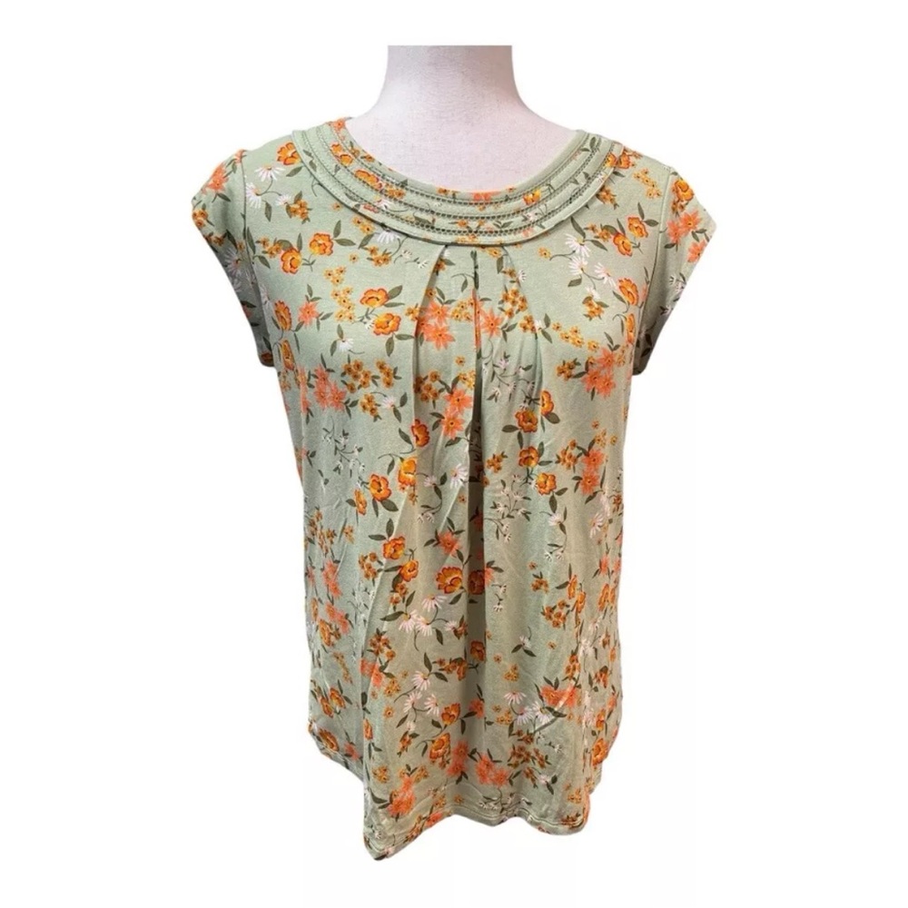 Daniel Rainn Green and Orange Pleated Blouse